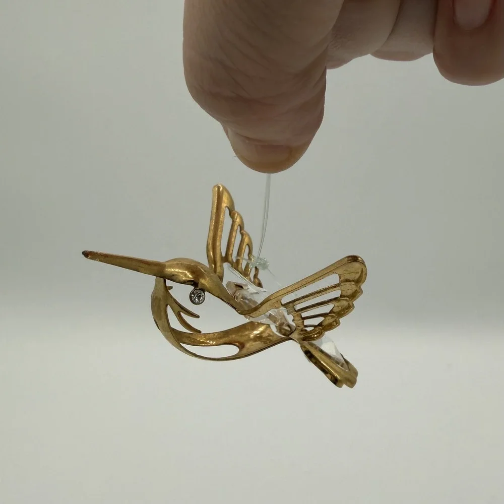 Vintage 24k Gold Plated Crystal Hummingbird‎ Ornament Figurine